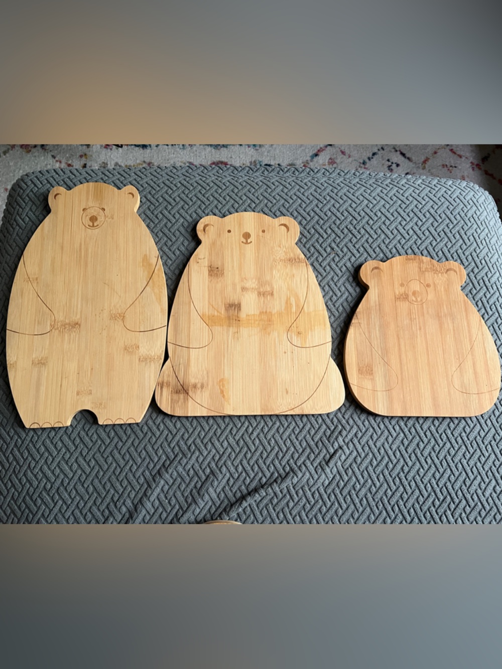 Bear-Shaped Bamboo Serving Trays - Set of 3 - Natural Bamboo